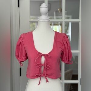 Free People Pink Tie-Front Blouse